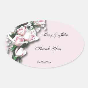 Soft Pink Roses Thank You Oval Sticker
