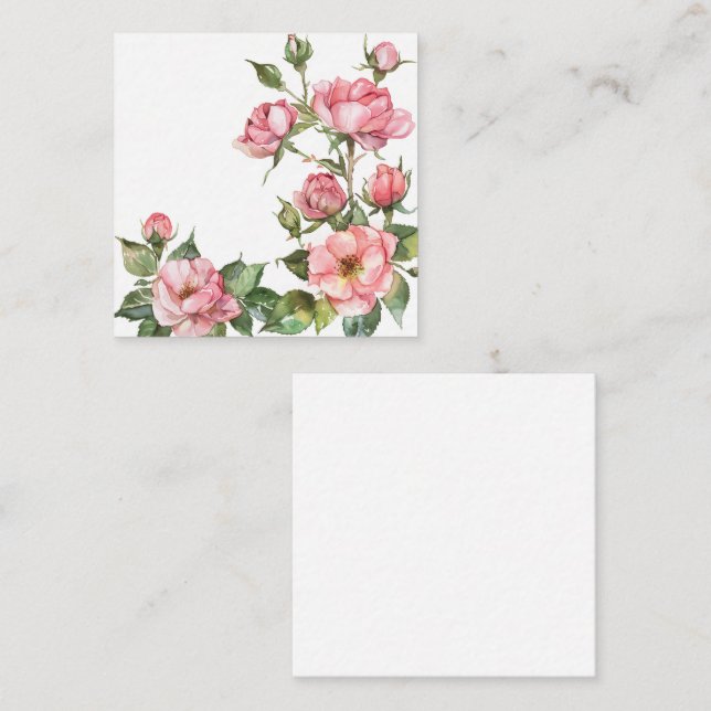 Soft Pink Roses Watercolor Card (Front/Back)