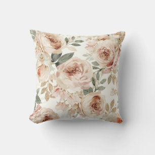 Soft Pink Roses Watercolor Floral Print Botanical Cushion