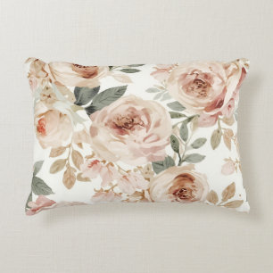 Soft Pink Roses Watercolor Floral Print Botanical Decorative Cushion