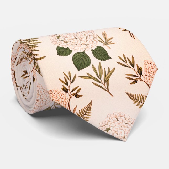  Soft Pink & Sage Botanical  Tie (Rolled)