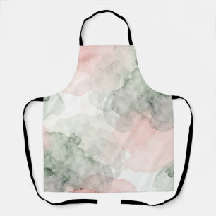 Soft Pink Sage Green Watercolor Abstract Pattern Apron