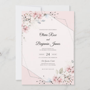 Soft Pink Sakura Eucalyptus Wedding Invitation