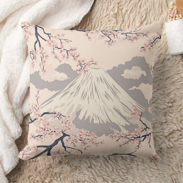 Soft Pink Sakura Mount Fuji Scenic Pattern Cushion (Blanket)