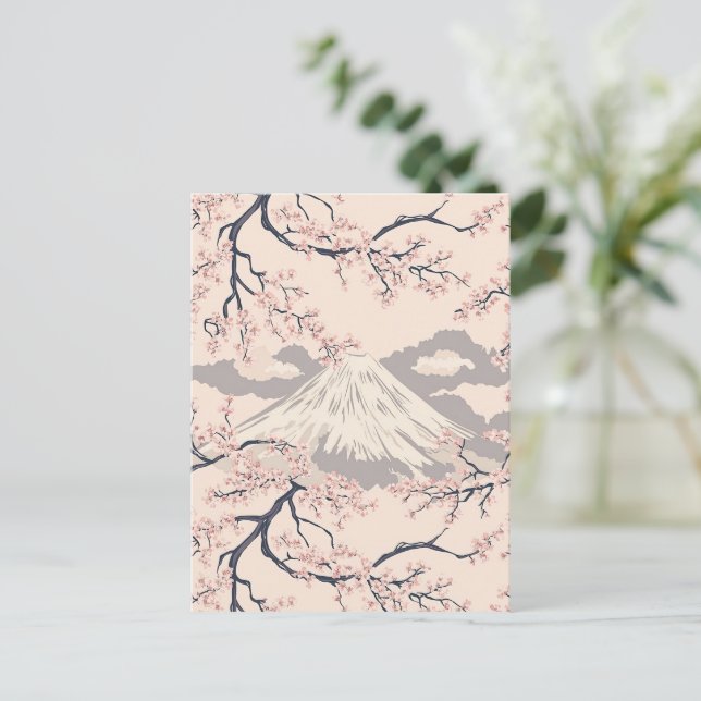 Soft Pink Sakura Mount Fuji Scenic Pattern Postcard (Standing Front)
