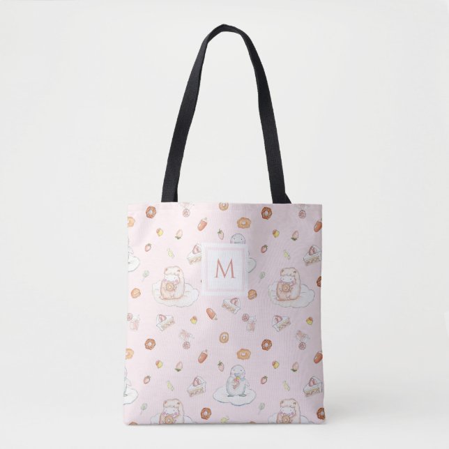 Soft Pink Sheep Penguin Sweets Dreams Monogram Tote Bag (Front)