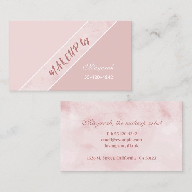 Soft Pink Simple Makeup Business Card (Front/Back)