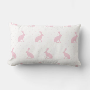 Soft Pink Sitting Bunnies with Mini Dots Pattern. Lumbar Cushion