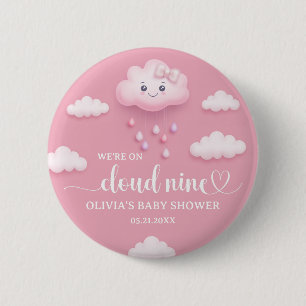 Soft pink sky white fluffy cloud nine baby shower 6 cm round badge