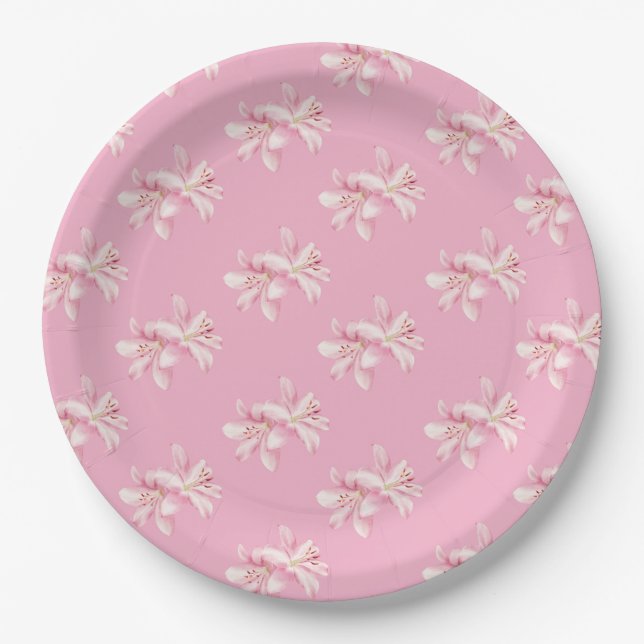 Soft Pink Small Floral Pattern Paper Plates (Front)