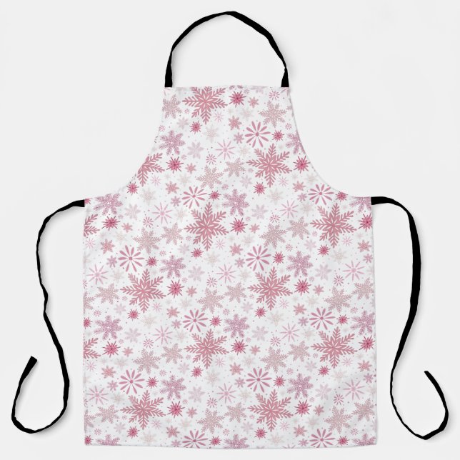 Soft Pink Snowflakes Christmas Apron (Front)
