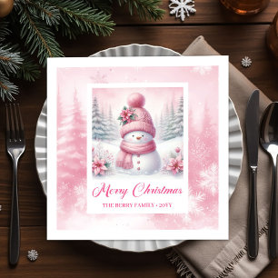 Soft Pink Snowman Winter Scene Christmas Napkins 
