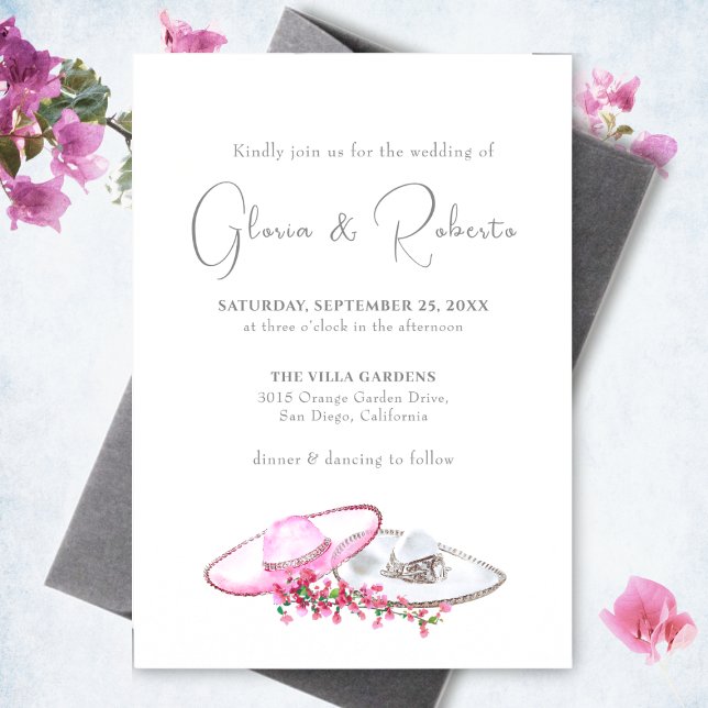 Soft Pink Sombrero Bougainvillea Flowers Wedding Invitation (Creator Uploaded)