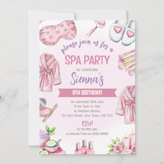 Soft Pink Spa Party Invitation - Relax & Pamper (Front)