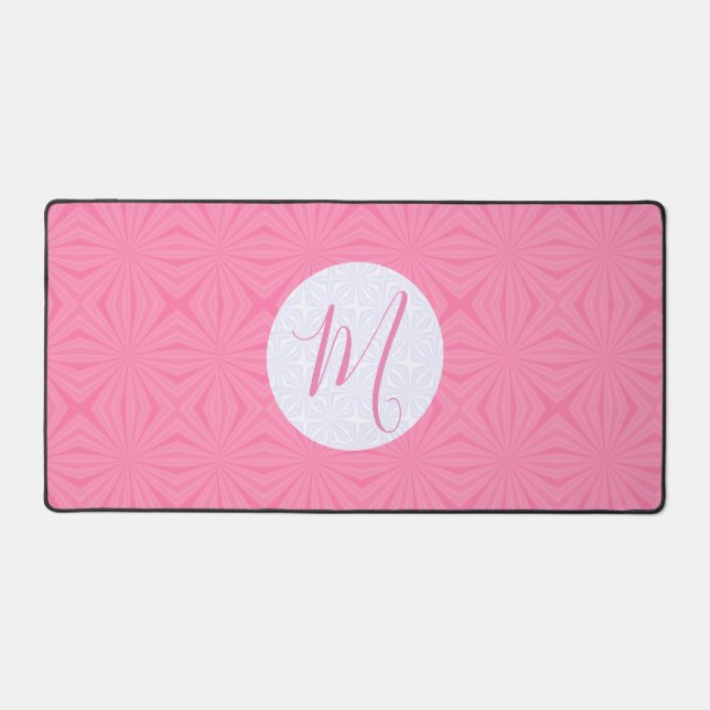 Soft Pink Squiggly Squares Personalised Initial Desk Mat (Front)