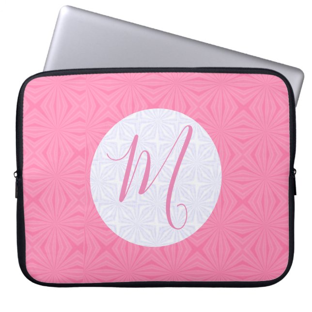 Soft Pink Squiggly Squares Personalised Initial Laptop Sleeve (Front)