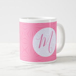 Soft Pink Squiggly Squares Personalised Initial Large Coffee Mug
