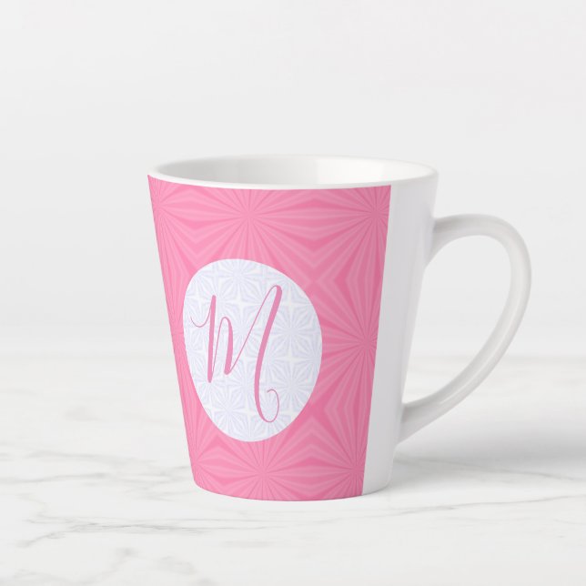 Soft Pink Squiggly Squares Personalised Initial Latte Mug (Right)