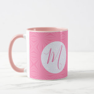 Soft Pink Squiggly Squares Personalised Initial Mug