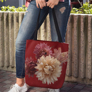 Soft pink strawflowers on Maroon for Mum or anyone Tote Bag