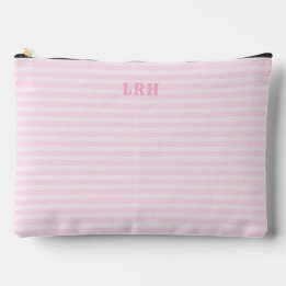 Soft Pink Stripe Vintage Tiny Initials Monogram Accessory Pouch