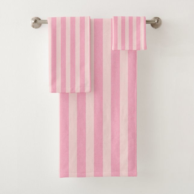 Soft Pink Striped Bath Towel Set (Insitu)
