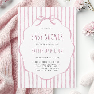 Soft Pink Stripes with Frame Girl Baby Shower Invitation