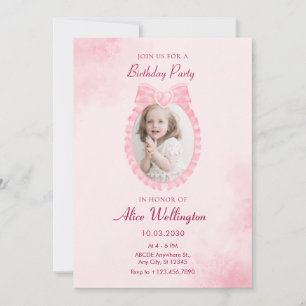 Soft pink sweet ribbon bow girly photo birthday  invitation