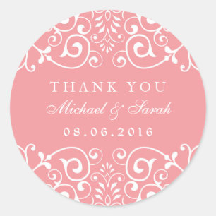 Soft Pink Swirl Flower Bridal Shower Favour Sticke Classic Round Sticker