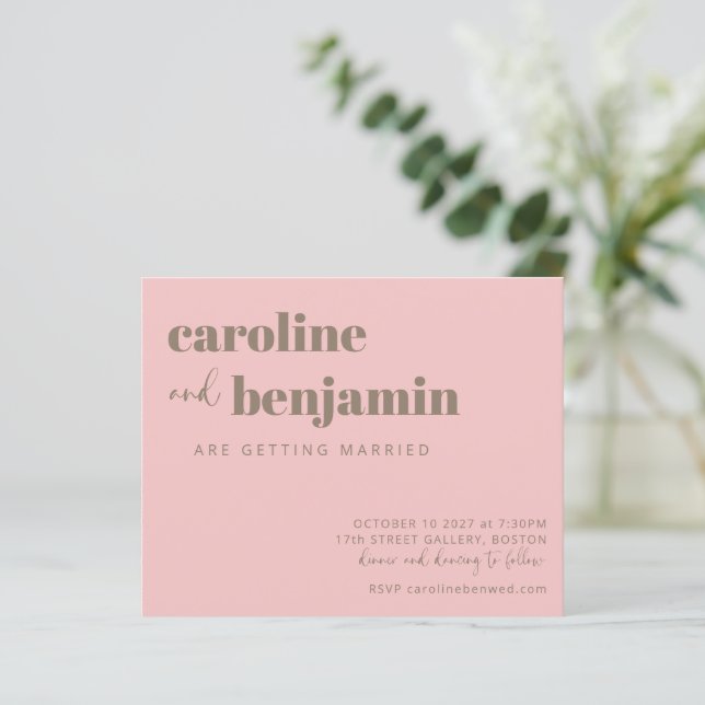Soft Pink Taupe Modern Budget Wedding Invitation (Standing Front)