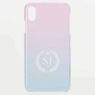 Soft pink to blue ombre & white laurel wreath iPhone XS max case
