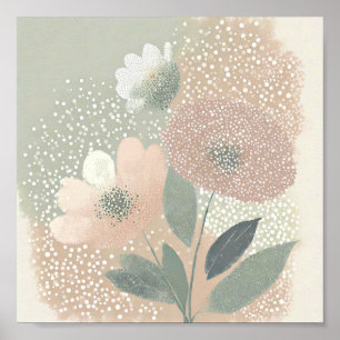 Soft pink toned dotted floral art poster