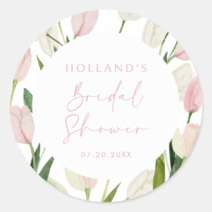 Soft Pink Tulip Bridal Shower Classic Round Sticker