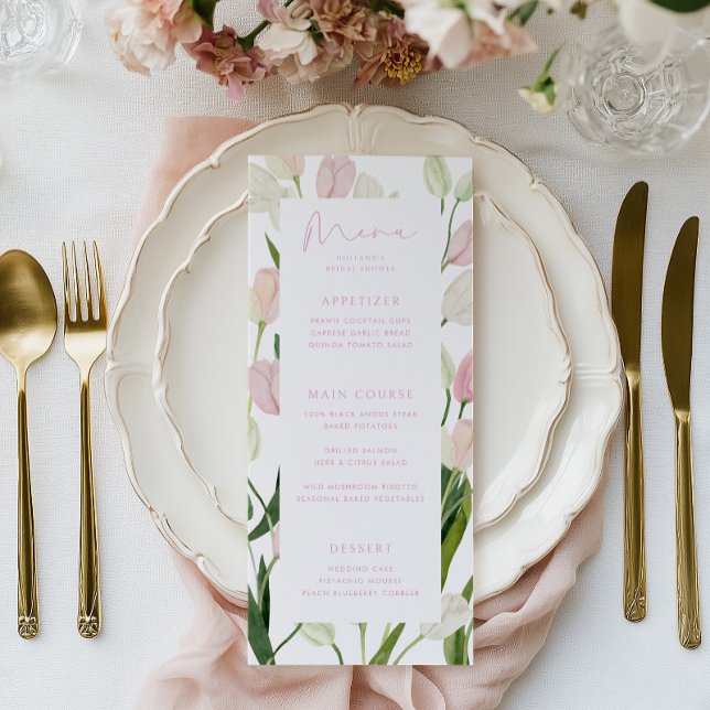 Soft Pink Tulip Bridal Shower Menu (Creator Uploaded)