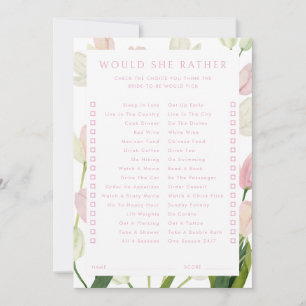 Soft Pink Tulip Bridal Would She Rather Game Card