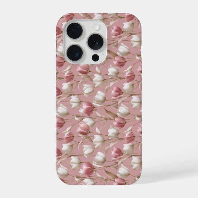 Soft Pink Tulip White Floral Pattern iPhone Case (Back)