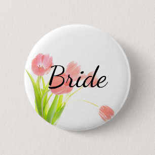 Soft Pink Tulips Bride 6 Cm Round Badge