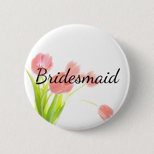 Soft Pink Tulips Bridesmaid 6 Cm Round Badge