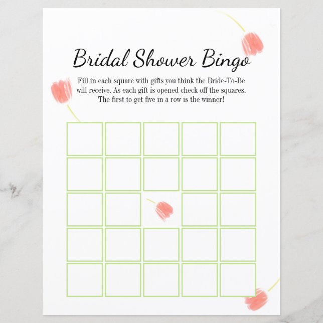 Soft Pink Tulips Elegant Bridal Bingo (Front)