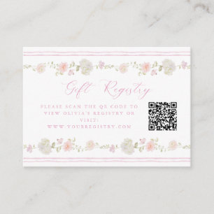 Soft Pink Vintage Floral Gift Registry QR Code Enclosure Card