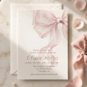 Soft Pink Watercolor Bow Coquette Bridal Shower Invitation