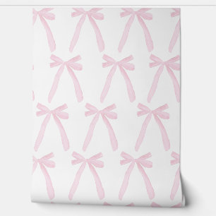 Soft Pink Watercolor Coquette Bows Baby Nursery Wallpaper