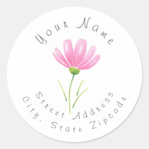 Soft Pink Watercolor Cosmos Flower Address Label