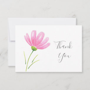 Soft Pink Watercolor Cosmos Flower Thank You Card