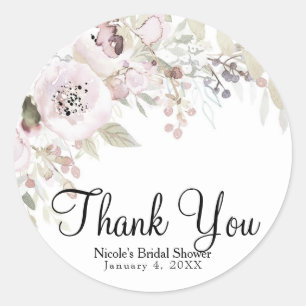 Soft Pink Watercolor Elegant Floral Wedding Bridal Classic Round Sticker