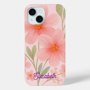 Soft Pink watercolor floral pattern Illustration  iPhone 15 Case