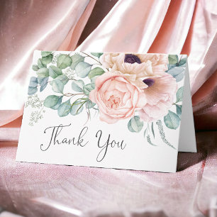 Soft Pink Watercolor Floral Thank You Card
