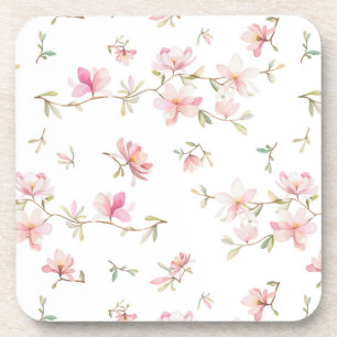 Soft Pink Watercolor Flower Pattern Coaster
