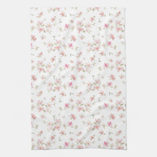 Soft Pink Watercolor Flower Pattern Tea Towel