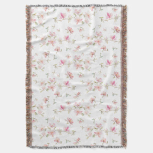 Soft Pink Watercolor Flower Pattern Throw Blanket